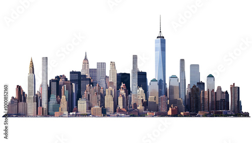 New York City Skyline with Freedom Tower PNG on Transparent White Background