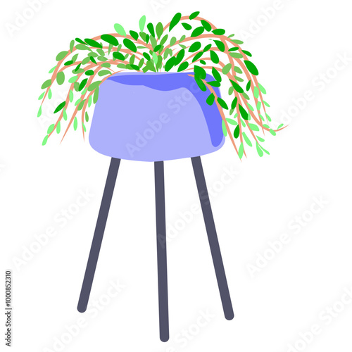 Houseplants flowerpots isolated icons vector illustration. Decorative home plants, botanical icons and stickers. Flower pots and kitchen herbs, hanging plants, floral decorations collection.