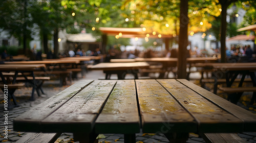 Empty table in a beergarden photo