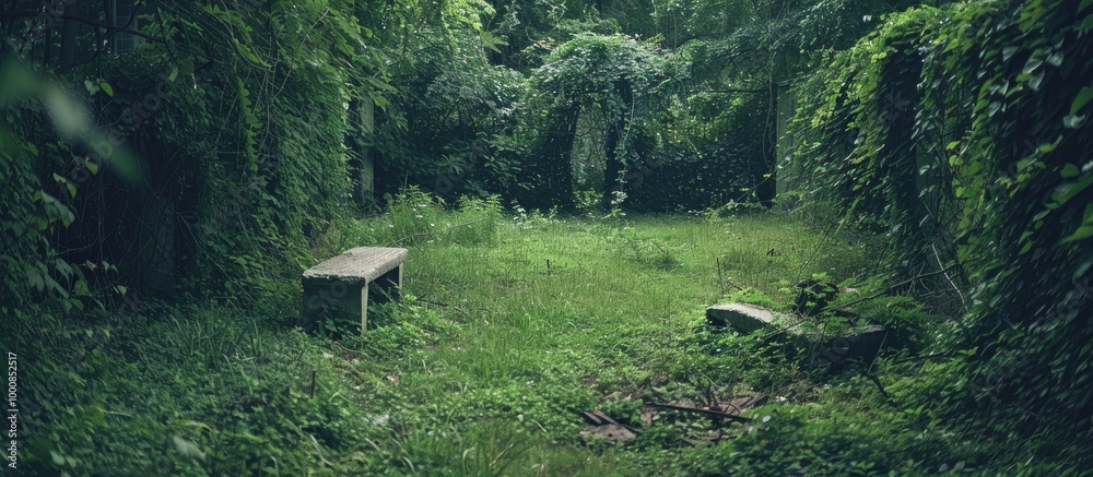 Abandoned Overgrown Green Garden With Place For Bonfire Abandoned Overgrown Green Garden With Place For Bonfire