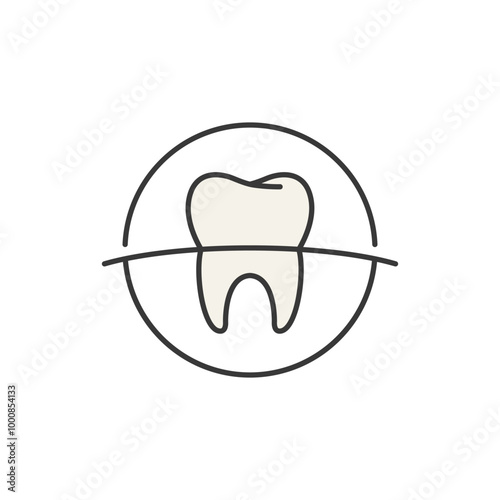 This icon features a stylized tooth enclosed within a partial circle, symbolizing dental health and care. Ideal for medical and pharmacy contexts, emphasizing oral hygiene and dental
