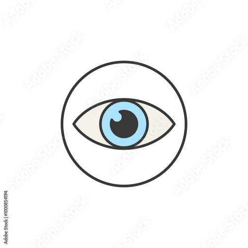 This icon depicts a stylized eye within a circle, representing ophthalmology, eye care, or vision health. The blue iris and black pupil symbolize a focus on eye-related medical and pharmacy services.