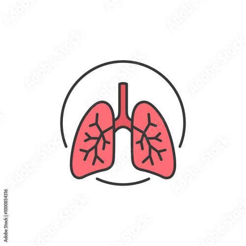 This medical icon depicts a pair of human lungs, highlighting the bronchial tree structure. It is relevant for respiratory health, pulmonary diseases, and pharmacy-related content.