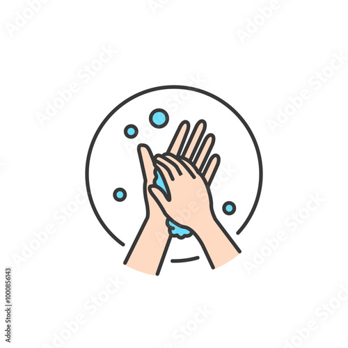 This icon illustrates the proper technique for hand hygiene or washing, emphasizing the importance of thorough hand washing to prevent the spread of infections and maintain health