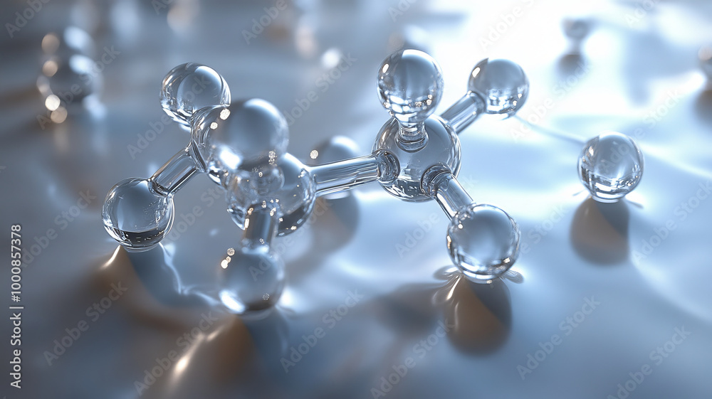 A 3D model of the Ha O molecule, with accurate representation of the bonds and angles between hydrogen and oxygen atoms A 3D model of the Ha O molecule, with accurate representation of the bonds and angles between hydrogen and oxygen atoms