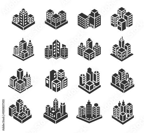 city buildings isometric view, growth innovation development progress