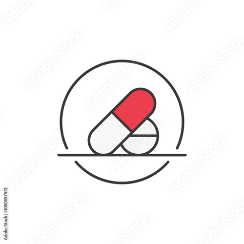 This icon features a capsule alongside a round pill. It represents medication and pharmacy services, emphasizing the importance of healthcare and pharmaceutical treatments.