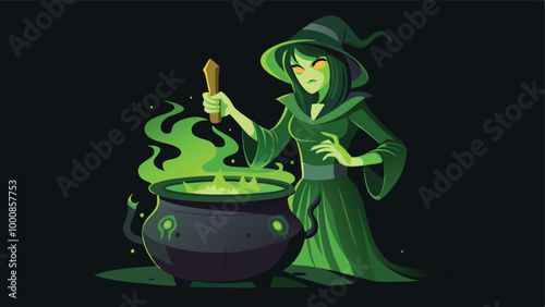 Witchs Potion Brewing in a Cauldron Halloween Background Vector Illustration of Magical Potion and Spooky