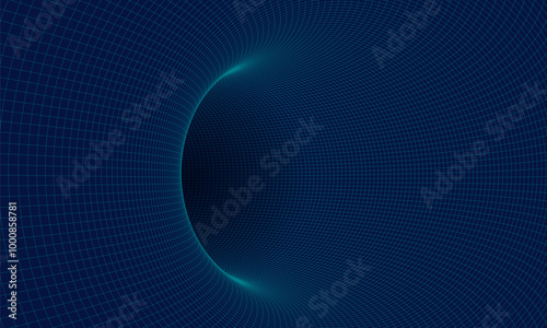 Wireframe tunnel. 3D grid background. Vector illustration.