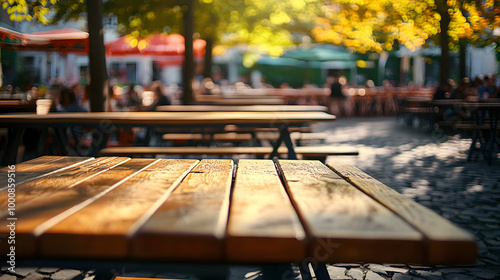 Empty table in a beergarden photo