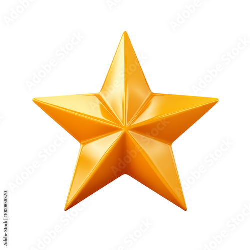 Shining 3D Star Icon for Ratings and Reviews with Copy Space on White Background