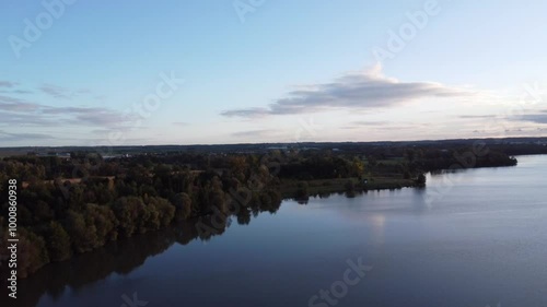 morning view from above on the lake surface, Dolni Benesov, Opava, Silesia, Czech, Landscape, Drone View photo