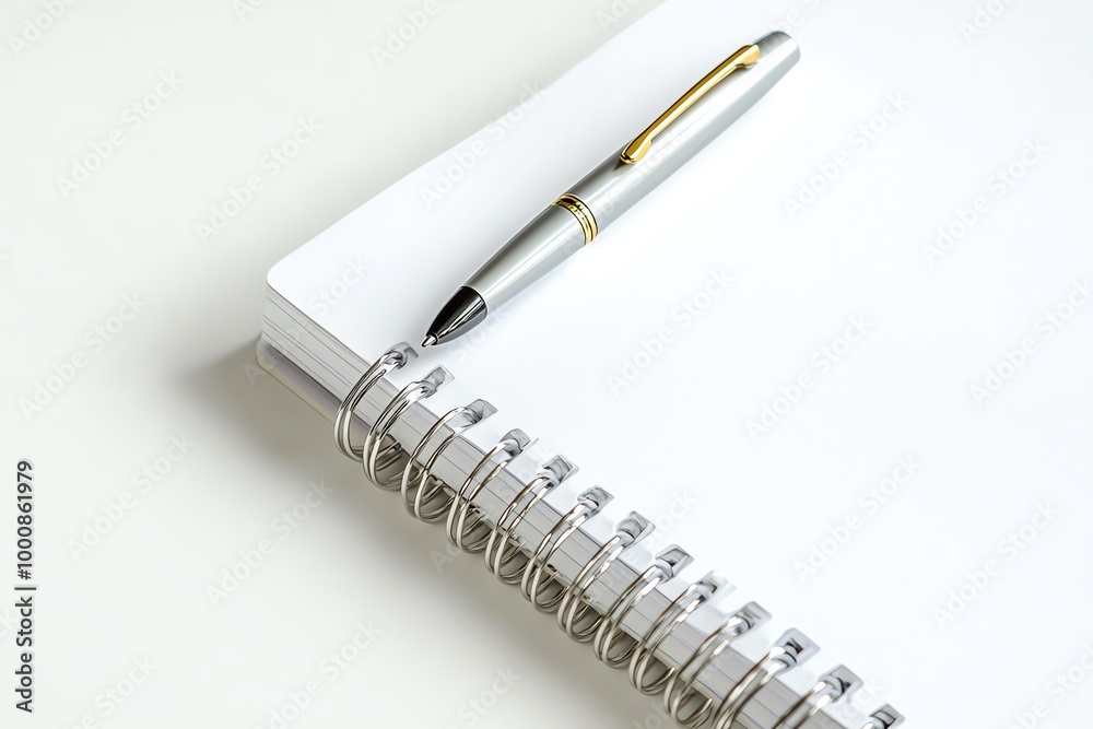 Notebook and pen on a white background