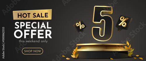 5 percent Off. Discount creative composition. Sale banner and poster.