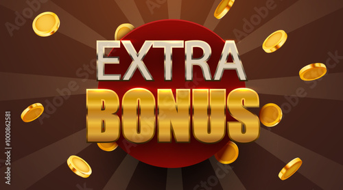 Extra bonus with falling golden coins. Cashback or prize concept.