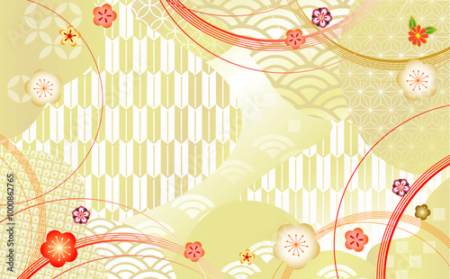 和風柄　華やかな梅　イラスト背景
