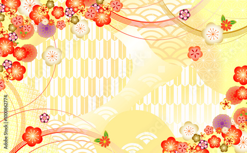 和風柄　華やかな梅　イラスト背景