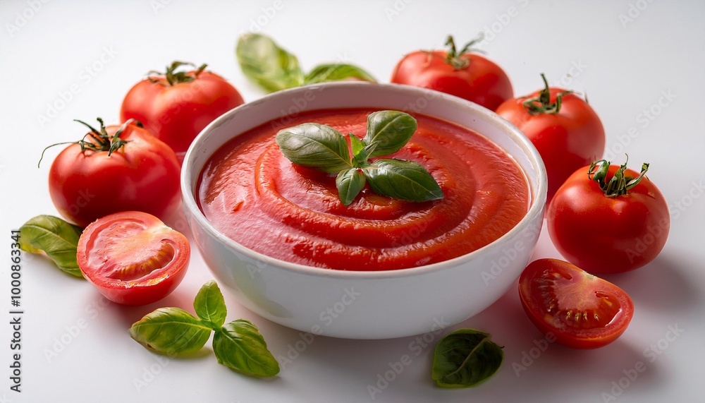 photo of a clean white bowl filled with bright red tomato sauce photo of a clean white bowl filled with bright red tomato sauce