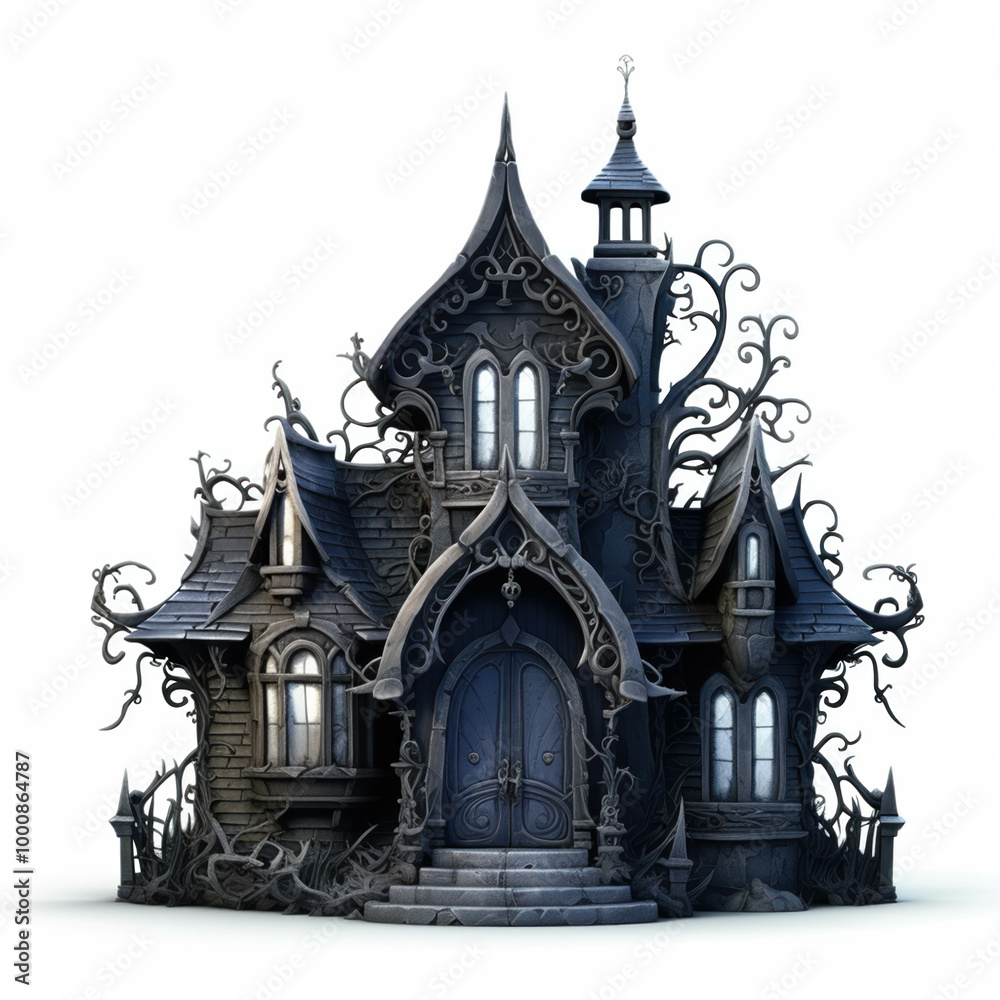 Scary house isolated on white background. Creepy mansion. Old bewitched abandoned building. Spooky dark Halloween manor Scary house isolated on white background. Creepy mansion. Old bewitched abandoned building. Spooky dark Halloween manor