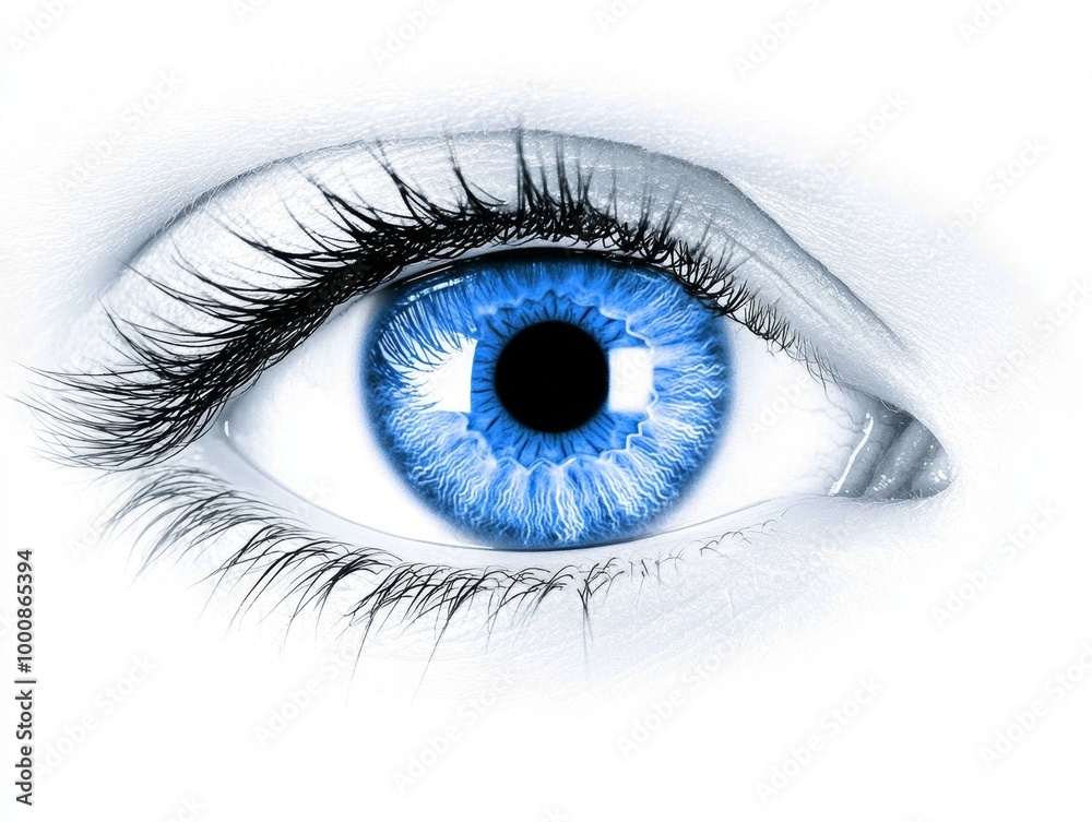 Woman eye showing blue iris and long lashes Woman eye showing blue iris and long lashes