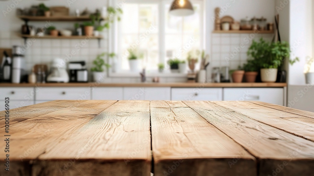 Rustic Wooden Table in Bright Kitchen Setting Rustic Wooden Table in Bright Kitchen Setting