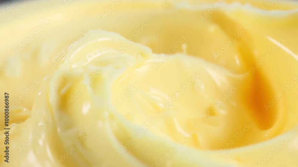 Creamy swirls of fresh butter close-up with smooth texture