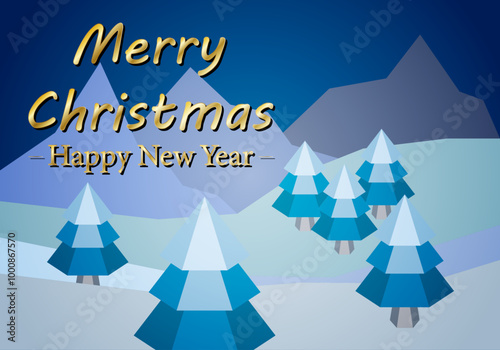 Felicitación de navidad y año nuevo con paisaje nevado de pino