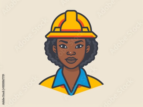 Illustration of Female Construction Worker in Hard Hat, front portrait