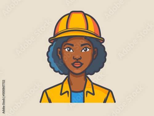 Illustration of Female Construction Worker in Hard Hat