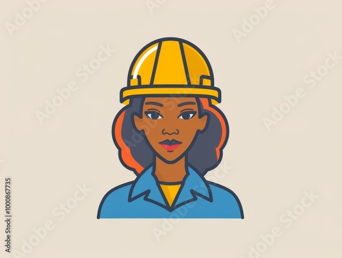 Illustration Portrait of Female Construction Worker in Hard Hat