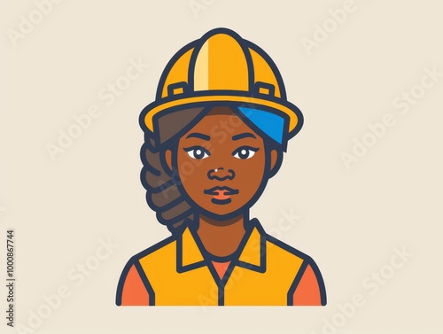 Illustration of Female Arhictect Worker in Hard Hat