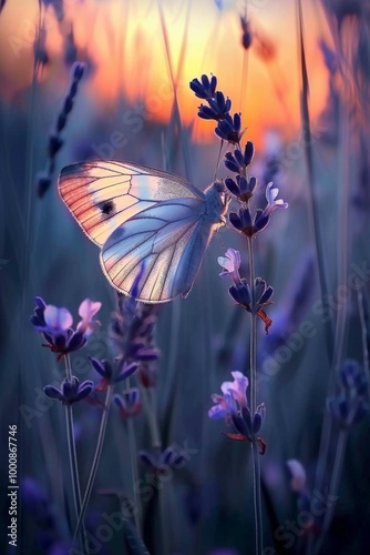 Butterfly at Twilight on Lavender-  macro photography