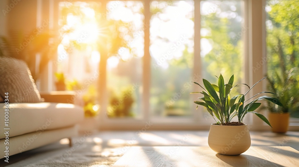 Bright Indoor Plant with Sunlight in Modern Living Space Bright Indoor Plant with Sunlight in Modern Living Space