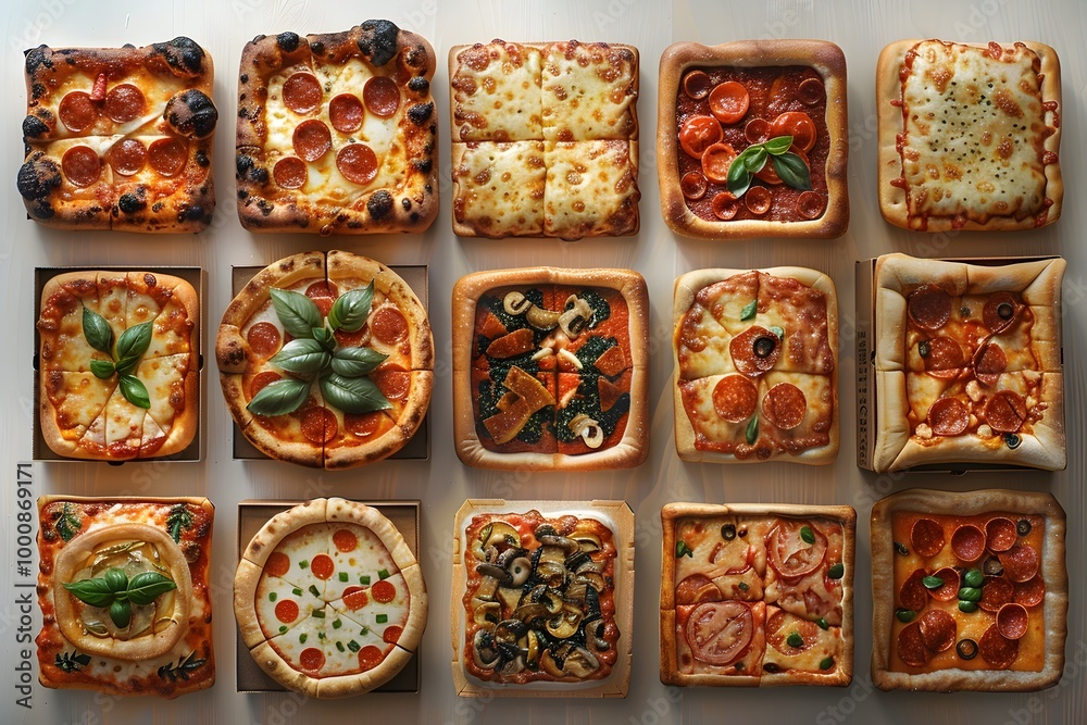 Collection of Vibrant and Detailed Pizza Box on White Background