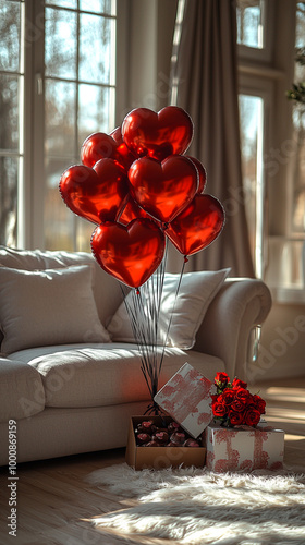 Festliche Herzballons in Rot photo