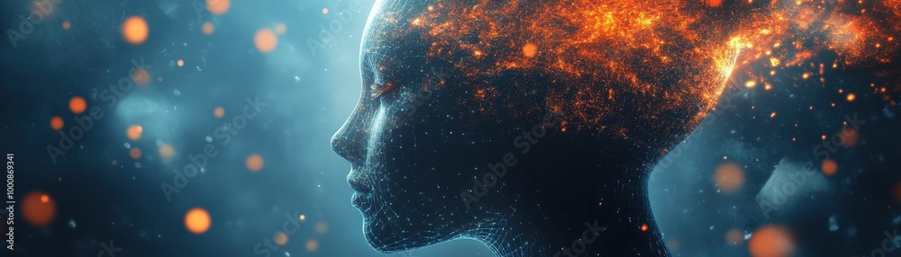 AI moderator for social content, a surreal profile of a figure surrounded by vibrant, glowing particles, symbolizing creativity, imagination, and the fusion of human and digital elements. AI moderator for social content, a surreal profile of a figure surrounded by vibrant, glowing particles, symbolizing creativity, imagination, and the fusion of human and digital elements.