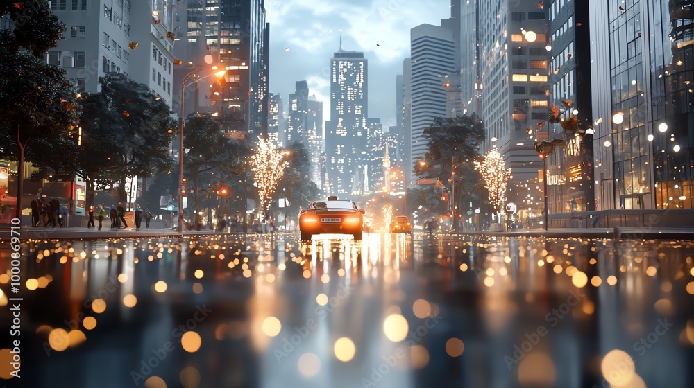 Holographic Happy New Year 2025 banner hovering above a sleek modern city, vibrant party atmosphere, 3D illustration Holographic Happy New Year 2025 banner hovering above a sleek modern city, vibrant party atmosphere, 3D illustration