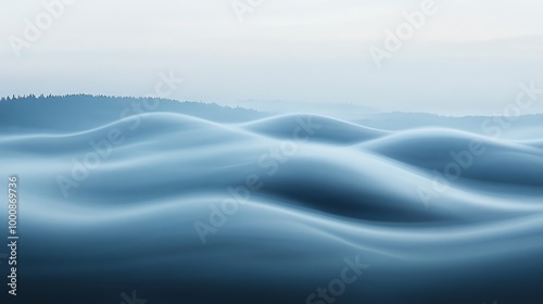 A misty, surreal landscape with rolling hills of clouds.