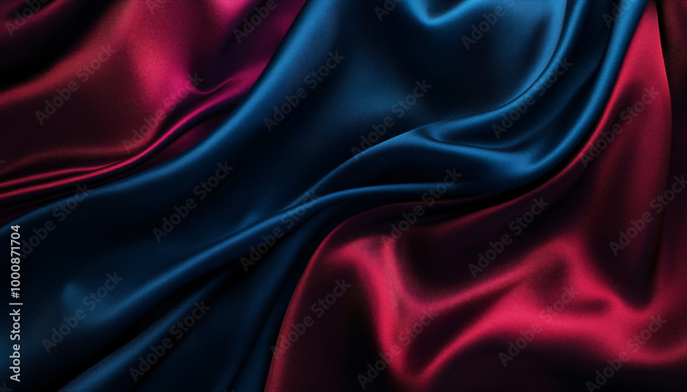 Fototapeta premium Close-up of flowing, luxurious silk fabric in rich colors like deep red or royal blue, creating a smooth and elegant texture