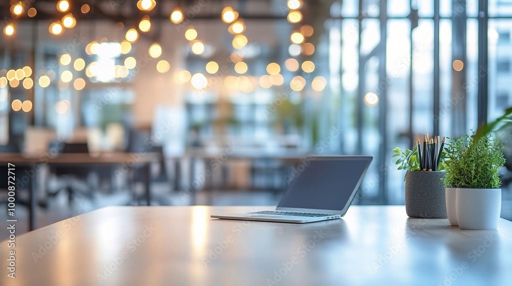 Modern Workspace with Laptop and Bright Background Modern Workspace with Laptop and Bright Background