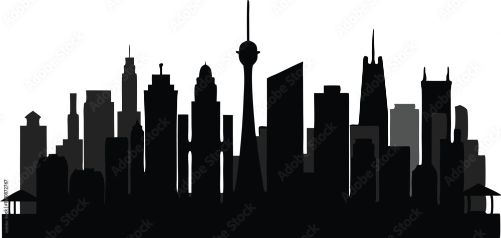 Fototapeta premium Black city skyline silhouette symbolizing urban life and cityscape