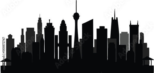 Black city skyline silhouette symbolizing urban life and cityscape