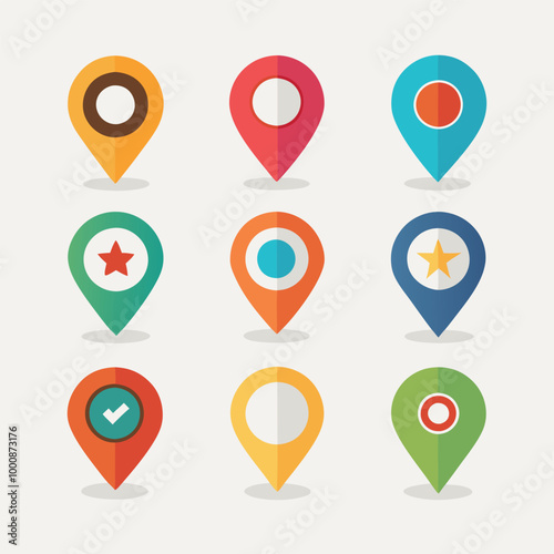 Free Download A colorful set of map pointer icons with various markers for navigation, travel, and business location illustrations - GFXLoad