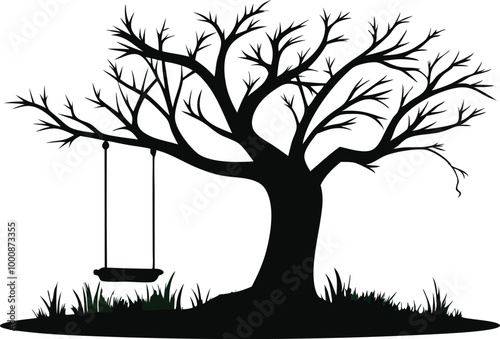 A leafless tree with a swing representing solitude, nostalgia, and outdoor tranquility