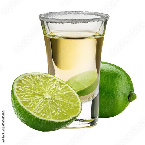 Obraz na płótnie Lime and tequila shot, white isolate background transparent