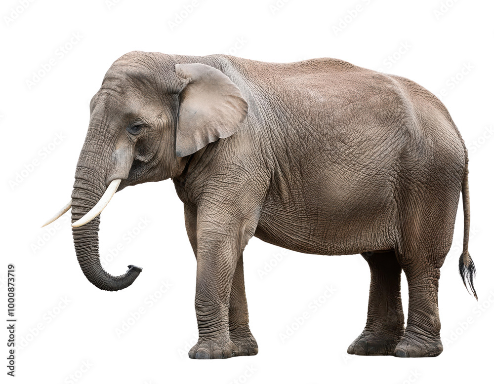 Fototapeta premium Elephant standing on white isolated background transparent