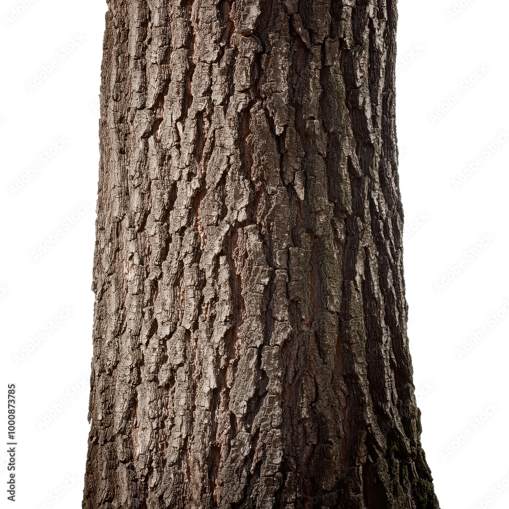 Fototapeta premium Detailed tree bark close-up, white isolate background transparent