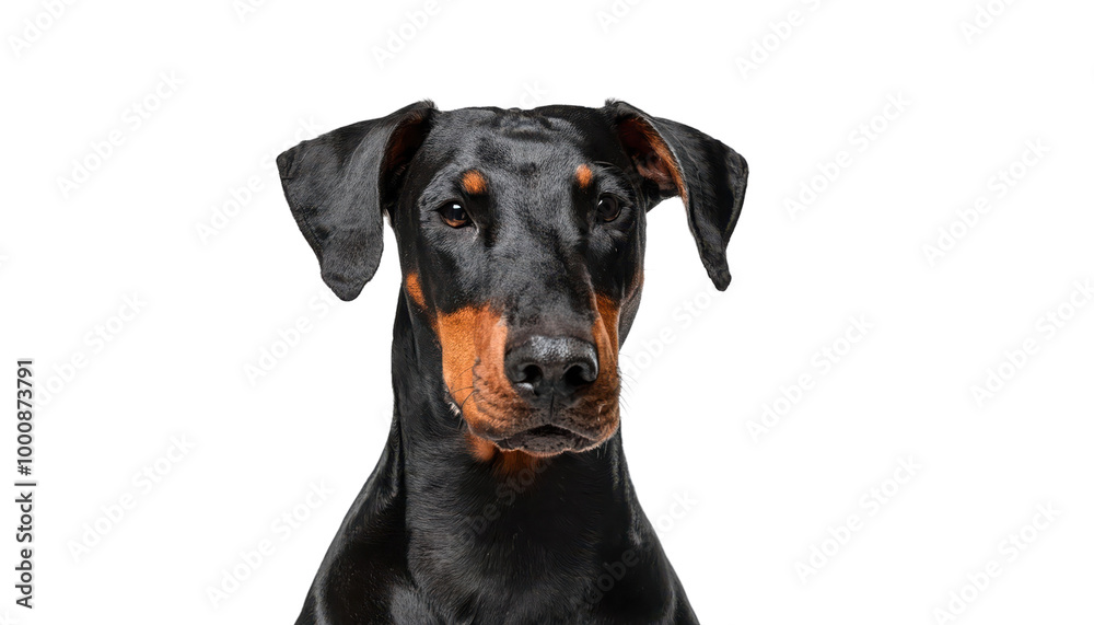 Doberman dog with attentive expression, isolated transparent Doberman dog with attentive expression, isolated transparent
