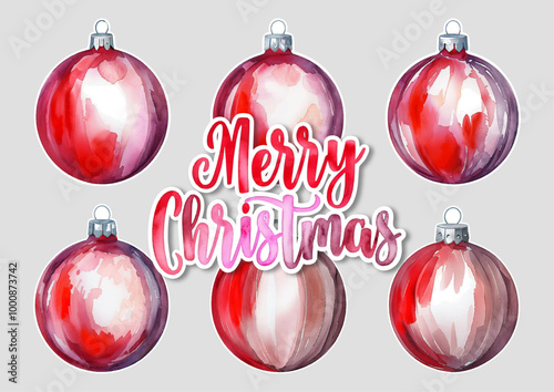 Merry Christmas Ornament Baubles Watercolour Vector