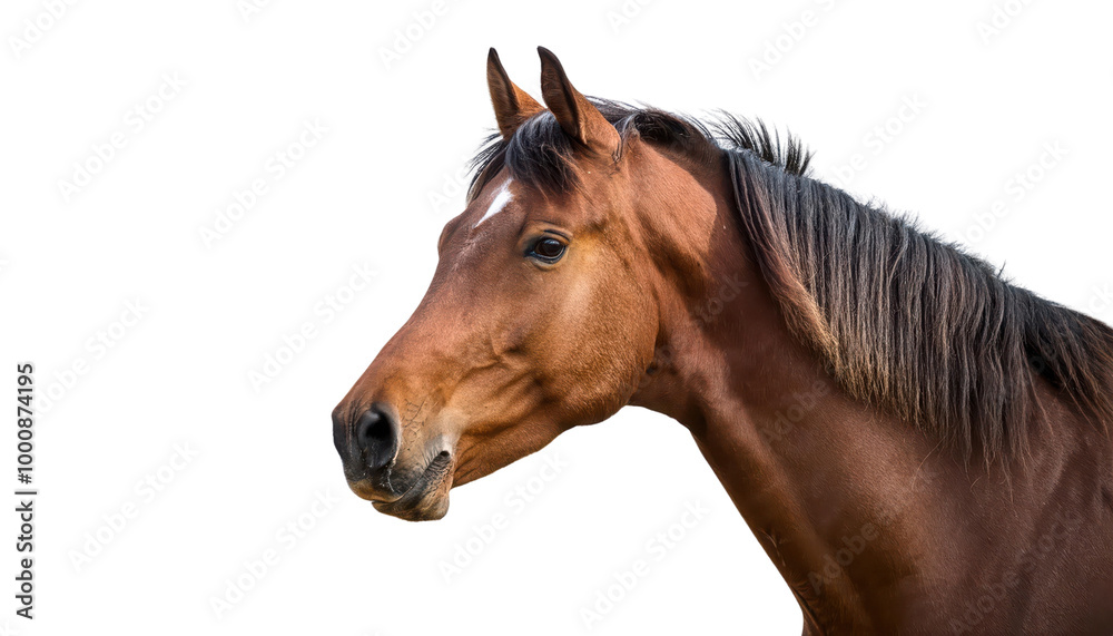 Brown horse head profile, white isolate background transparent Brown horse head profile, white isolate background transparent